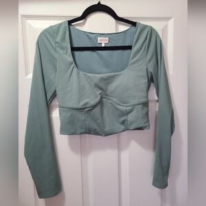 Athletic Sage Green Long Sleeve Crop Top
